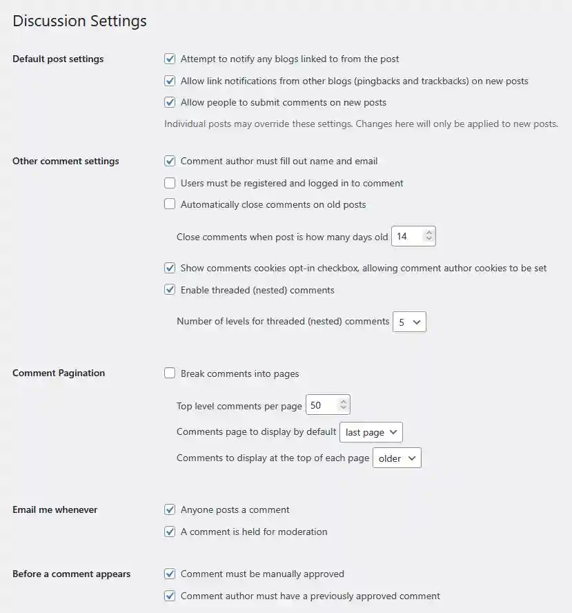 Configurar los ajustes de discusión